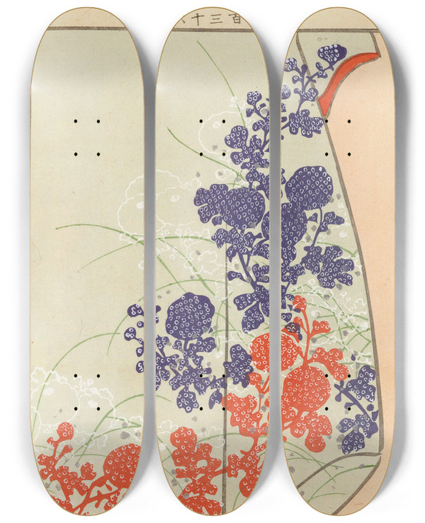 Triptych art skateboard deck of Seiko Ueno Yachigusa V 15 Pl16 by Seiko Ueno (19-20-)
