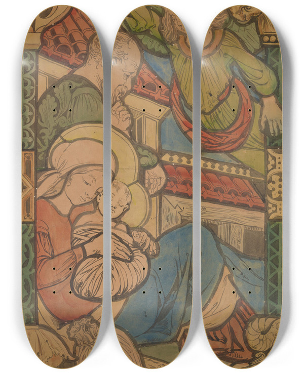 Triptych art skateboard deck of Stanisaw Wyspiaski Anio Nakazujcy Jzefowi Ucieczk Do Egiptu by Stanislaw Wyspianski (1869-1907)