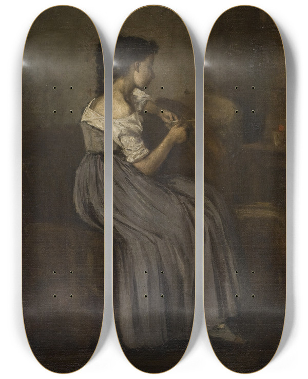 Triptych art skateboard deck of David Jacobsen Study Of A Seated Girl by David Jacobsen (1821-1871)