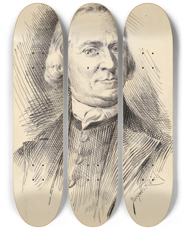 Triptych art skateboard deck of Jacques Reich Samuel Adams by Jacques Reich (1852-1923)