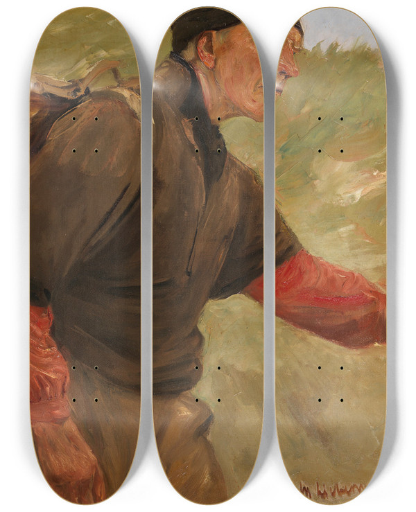 Triptych art skateboard deck of Max Liebermann Schreitender Bauer by Max Liebermann (1847-1935)