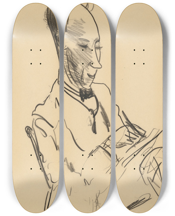 Triptych art skateboard deck of George Wesley Bellows Selfportrait by George Wesley Bellows (1882-1925)