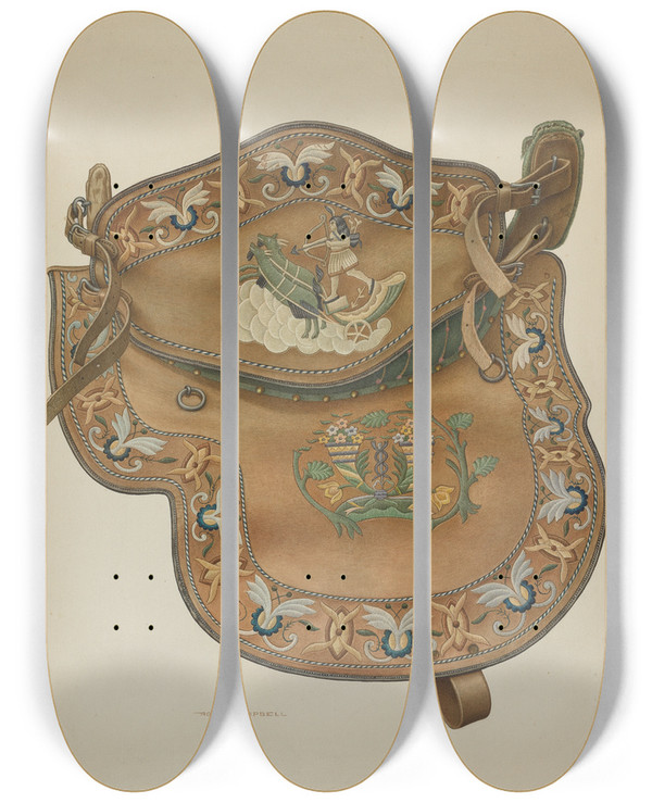 Triptych art skateboard deck of Rose Campbellgerke Saddle_1 by Rose Campbell Gerke (1882)