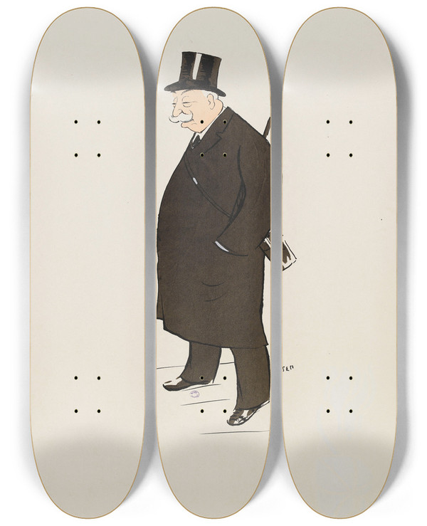Triptych art skateboard deck of Georges Goursat Sem M Plazen by Georges Goursat (Sem) (1863-1934)
