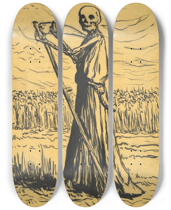 Triptych art skateboard deck of Maximilien Luce Death As Areaper by Maximilien Luce (1858-1941)