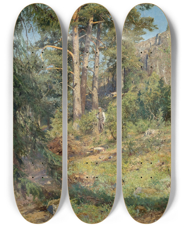 Triptych art skateboard deck of Carl Trgrdh Pine Forest Skutudden by Carl Tragardh (1861-1899)