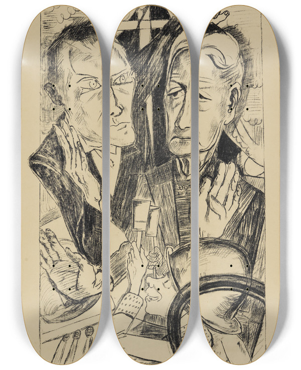 Triptych art skateboard deck of Max Beckmann Die Familie Familie Beckmann by Max Beckmann (1884-1950)