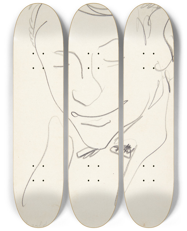 Triptych art skateboard deck of Harald Giersing Portrt Af Maleren Sigurd Swane by Harald Giersing (1881-1927)