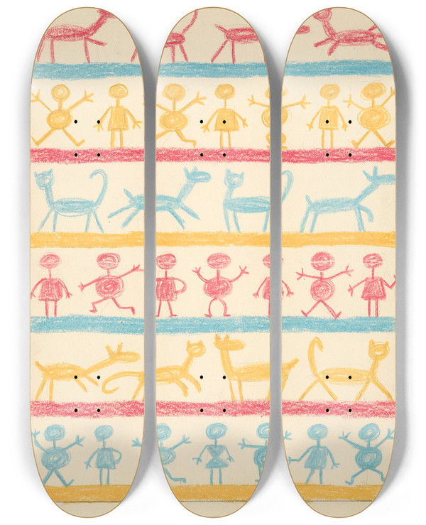 Triptych art skateboard deck of Josef Apek I Had A Dog And A Cat Pl 42 by Josef apek (1887-1945)