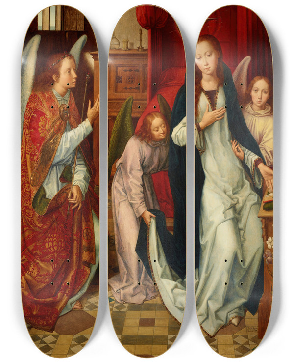 Triptych art skateboard deck of Emil Bublitz Annunciation by Emil Bublitz (19-)