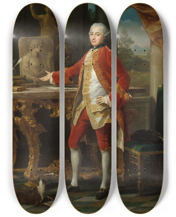 Triptych art skateboard deck of Pompeo Batoni Portrait Of A Young Man by Pompeo Batoni (1708-1787)