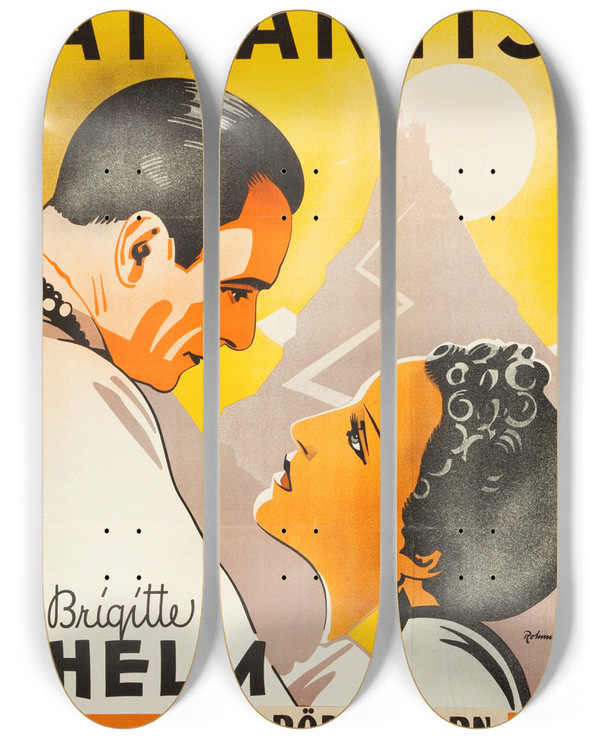 Triptych art skateboard deck of Eric Rohman Queen Of Atlantis by Eric Rohman (1891-1949)
