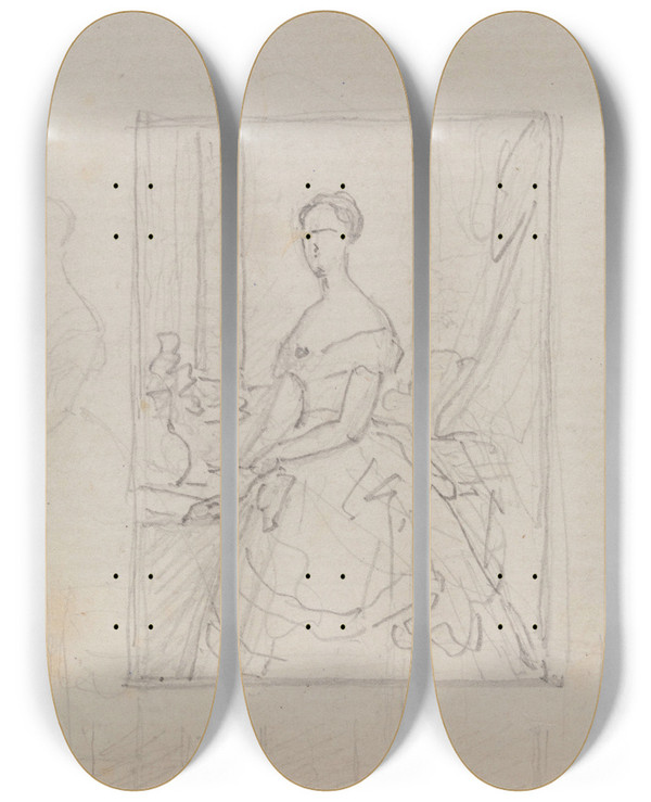 Triptych art skateboard deck of Nicaise De Keyser Madame De Bentinck by Nicaise De Keyser (1813-1887)