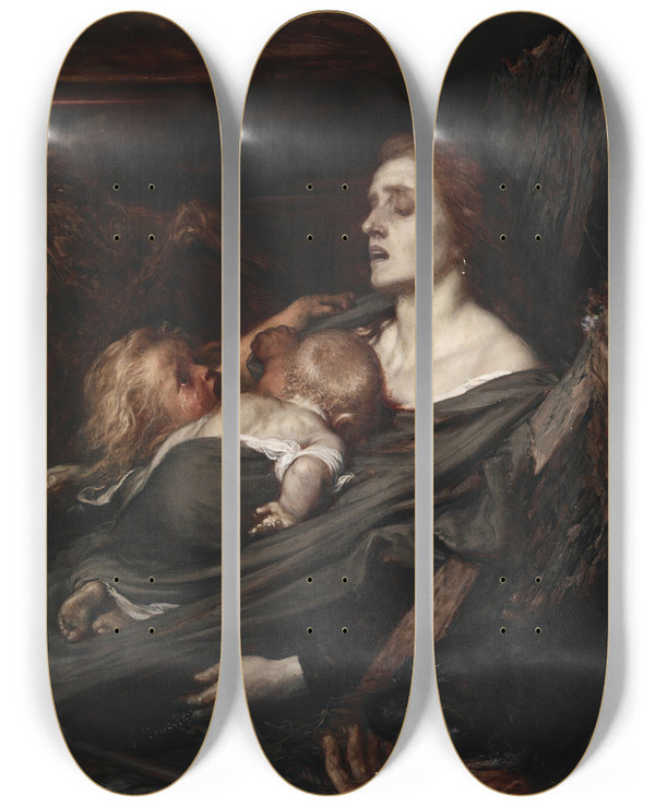 Triptych art skateboard deck of Louis Gallait War by Louis Gallait (1810-1887)