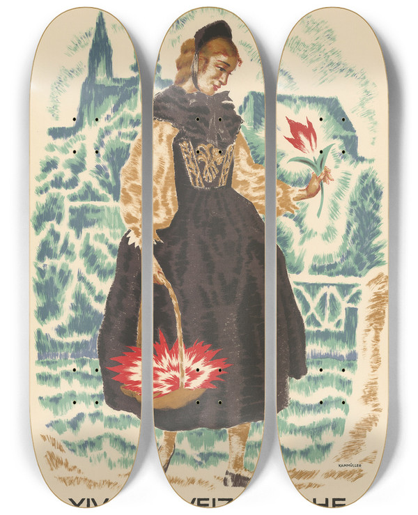 Triptych art skateboard deck of Paul Kammller Xiv Schweizerische Kunstausstellung by Paul Kammuller (1885-1946)