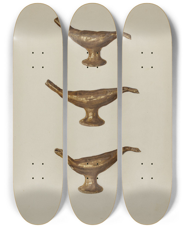 Triptych art skateboard deck of Yolande Delasser Pa German Whistle by Yolande Delasser (1935)