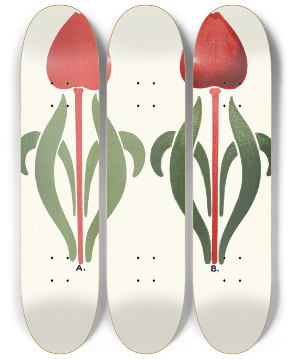 Triptych art skateboard deck of James Ward Flat And Uniform Application Of Colours At A And Gradated Effect Of The Same Coloursused With A Full Brush At B by James Ward (1851-1924)