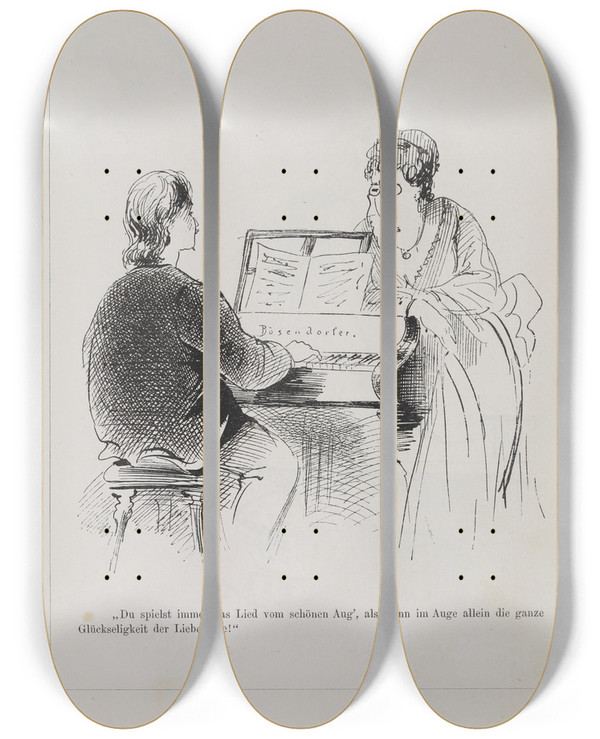 Triptych art skateboard deck of Karel Klic Bilderbuch Fur Hagestolze Pl016 by Karel Klic (1841-1926)