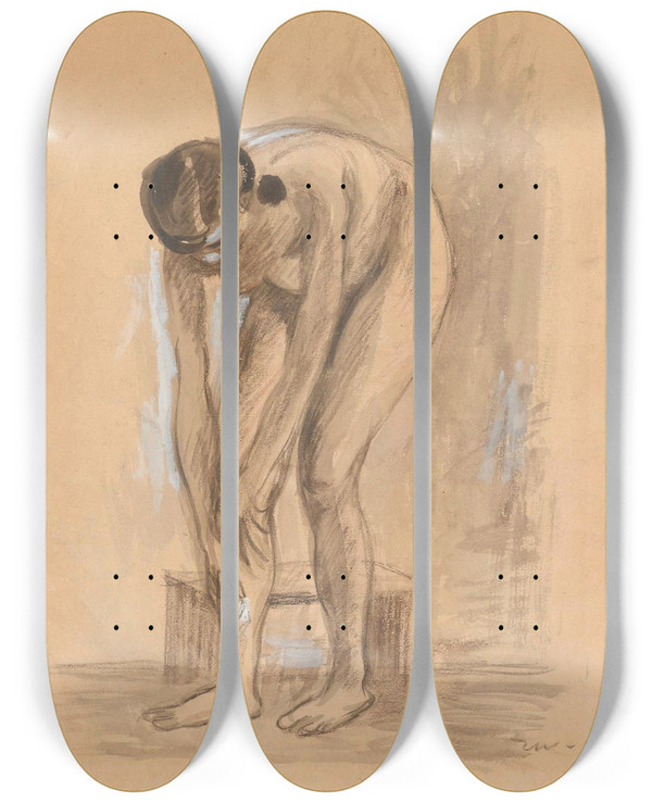 Triptych art skateboard deck of Zygmunt Waliszewski Leaning Nude I by Zygmunt Waliszewski (1897-1936)