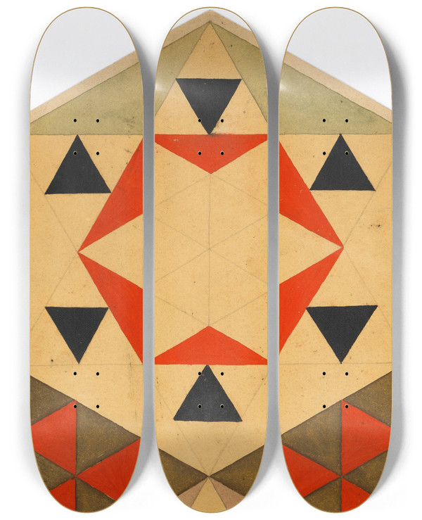 Triptych art skateboard deck of Egon Schiele Geometrische Studie Schlerarbeit by Egon Schiele (1890-1918)