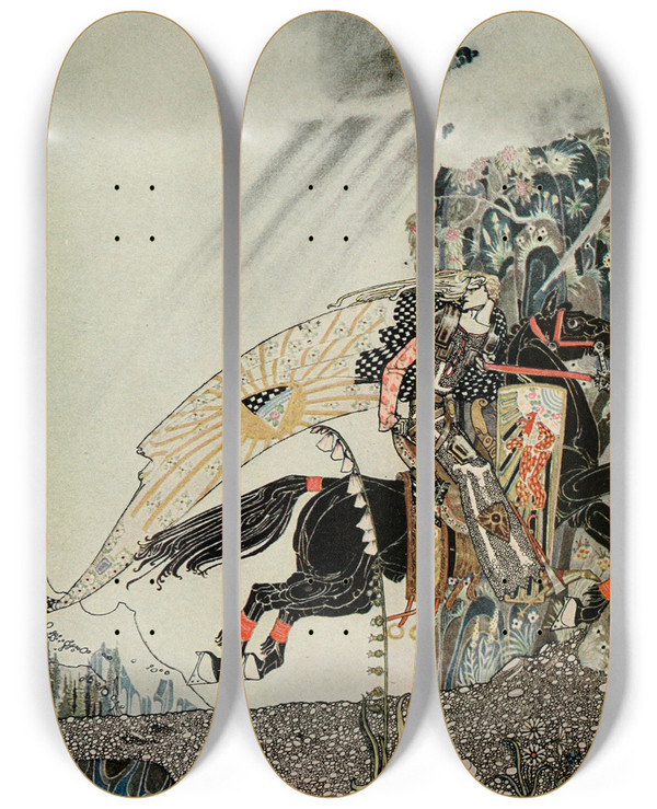 Triptych art skateboard deck of Kay Rasmus Nielsen East Of The Sun And West Of The Moon Pl 19 by Kay Rasmus Nielsen (1886-1957)