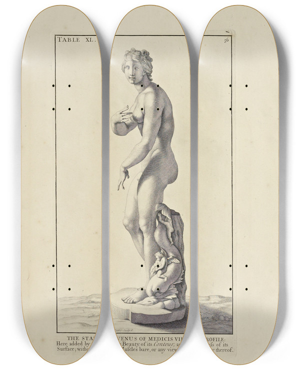 Triptych art skateboard deck of Michael Van Der Gucht Anatomy Improvd And Illustrated With Regard To The Uses Thereof In Designing Pl40 by Michael van der Gucht (1660-1725)