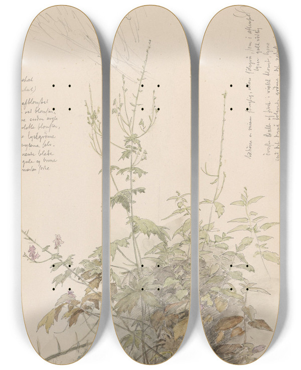 Triptych art skateboard deck of Hans Gude Tyrihjelm Billerud P Toten by Hans Gude (1825-1903)