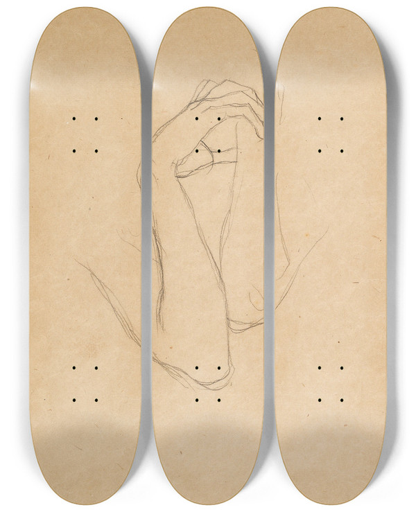 Triptych art skateboard deck of Gustav Klimt Hand And Arm Studies For Die Knste In Beethovenfries by Gustav Klimt (1862-1918)