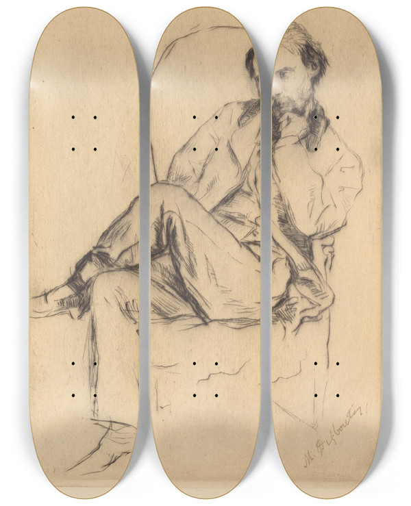 Triptych art skateboard deck of Marcellingilbert Desboutin Renoir Seated by Marcellin-Gilbert Desboutin (1823-1902)