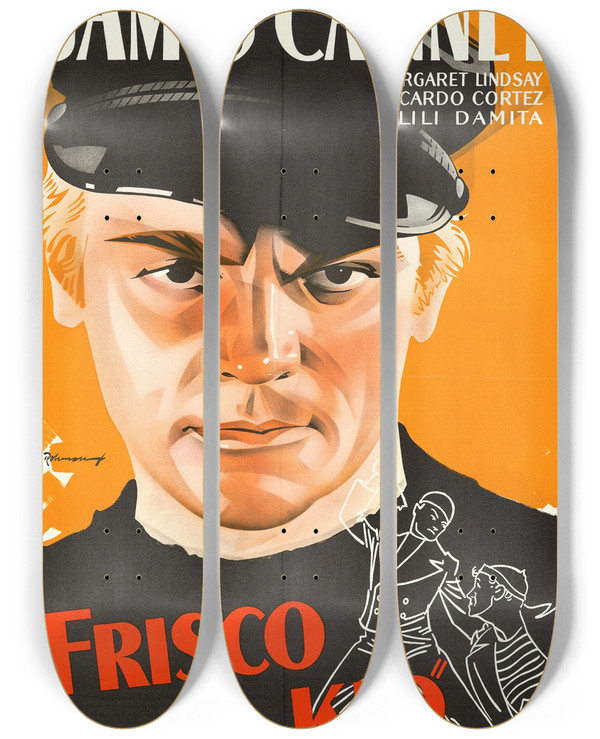 Triptych art skateboard deck of Eric Rohman Frisco Kid by Eric Rohman (1891-1949)