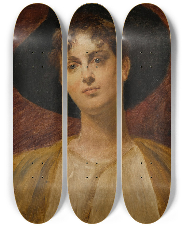 Triptych art skateboard deck of Vclav Brok A Portrait Of A Young Girl by Vaclav Brozik (1851-1901)