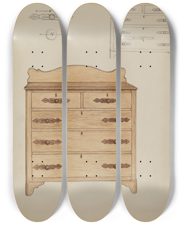 Triptych art skateboard deck of Ethel Dougan Dresser by Ethel Dougan