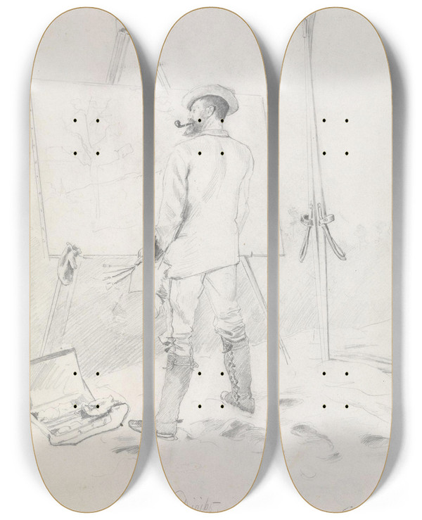 Triptych art skateboard deck of Christian Krohg Edvard Diriks by Christian Krohg (1852-1925)