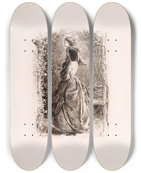 Triptych art skateboard deck of Sir John Everett Millais Happy Springtime by Sir John Everett Millais (1829-1896)
