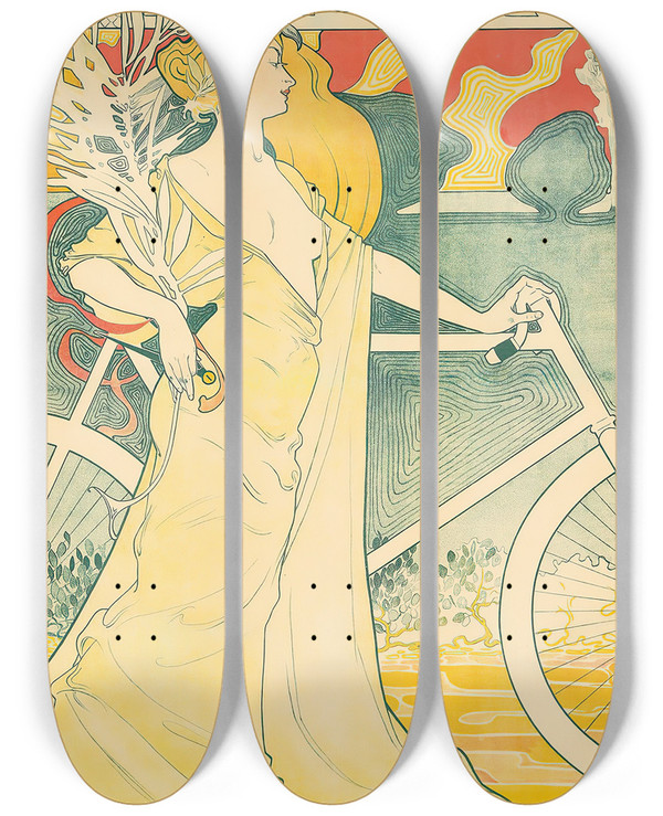 Triptych art skateboard deck of Arthur Foache Clment by Arthur Foache (1871-1967)