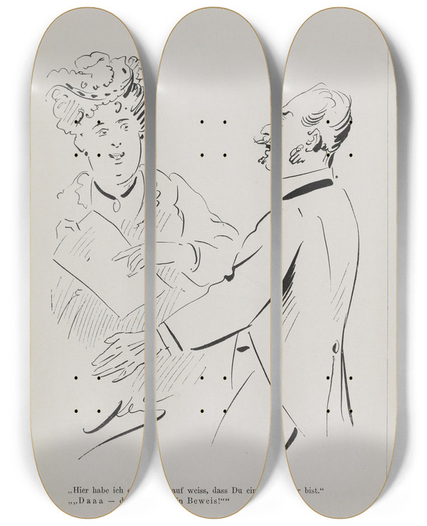 Triptych art skateboard deck of Karel Klic Bilderbuch Fur Hagestolze Pl051 by Karel Klic (1841-1926)