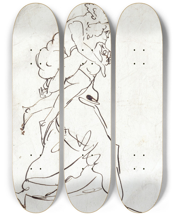 Triptych art skateboard deck of Eugne Delacroix Aeneas And Anchises by Eugene Delacroix (1798-1863)