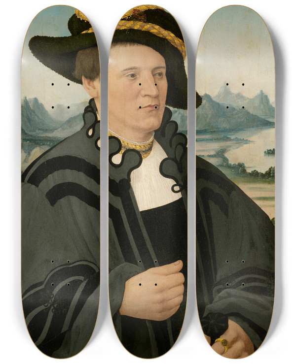Triptych art skateboard deck of Conrad Faber Von Kreuznach Portrait Of Fridrich Rorbach by Conrad Faber Von Kreuznach (1490-1553)