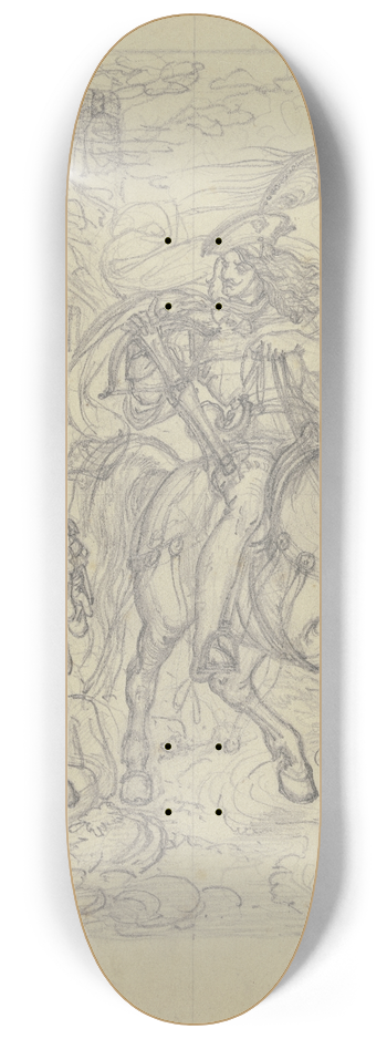 Ferdinand Fellner - Ungedeutete Szene; Ein Ritter mit Armbrust an einer Htte haltend, ein Knappe betritt diese. 8.25 inch art skate deck