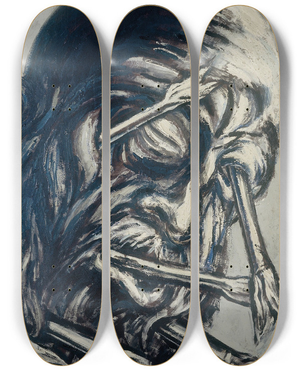 Triptych art skateboard deck of Jos Clemente Orozco Head Pierced With Arrows From The Los Teules Series by Jose Clemente Orozco (1883-1949)