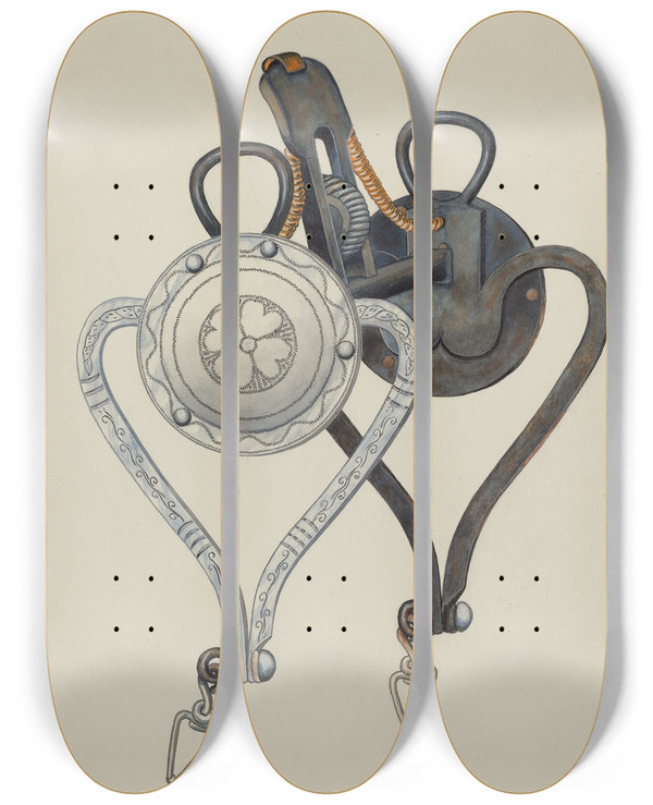 Triptych art skateboard deck of Dana Bartlett Bit by Dana Bartlett