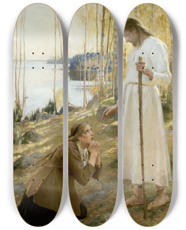 Triptych art skateboard deck of Albert Edelfelt Christ And Mary Magdalene by Albert Edelfelt (1854-1905)