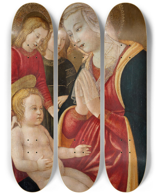 Triptych art skateboard deck of Master Of The Castello Nativity Madonna And Child by Master Of The Castello Nativity (1445-1475)