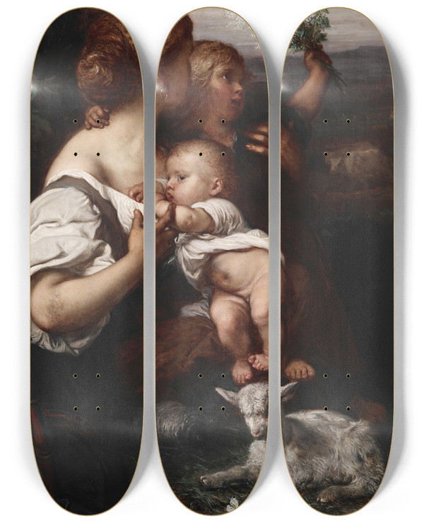 Triptych art skateboard deck of Louis Gallait Peace by Louis Gallait (1810-1887)