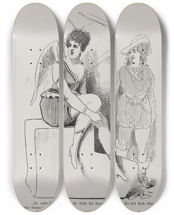 Triptych art skateboard deck of Karel Klic Bilderbuch Fur Hagestolze Pl080 by Karel Klic (1841-1926)