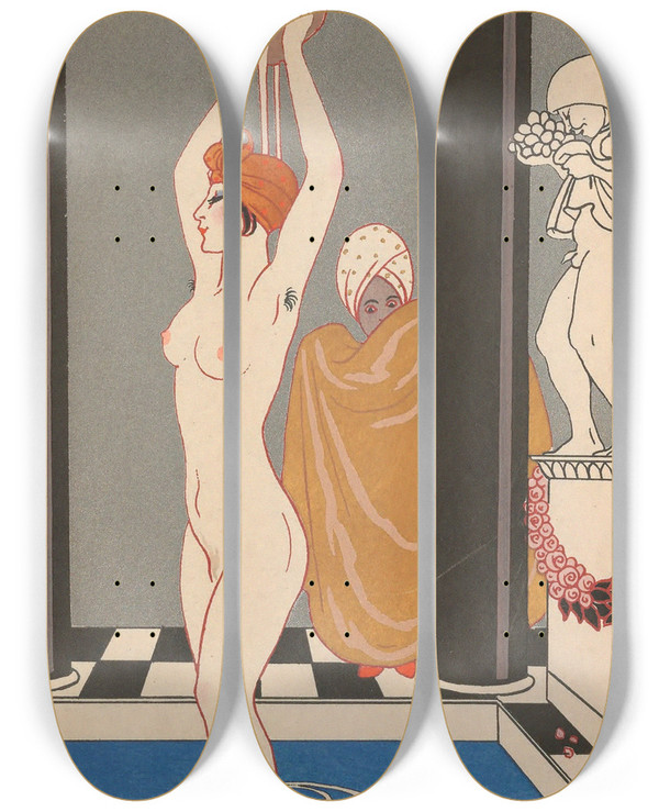 Triptych art skateboard deck of George Barbier La Vasque by George Barbier (1882-1932)