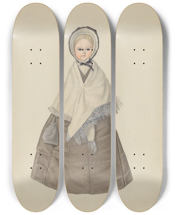 Triptych art skateboard deck of Jacob Gielens Quaker Doll by Jacob Gielens
