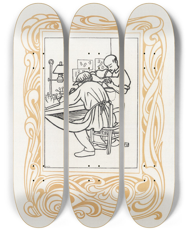 Triptych art skateboard deck of Flix Vallotton Le Bijou by Felix Vallotton (1865-1925)