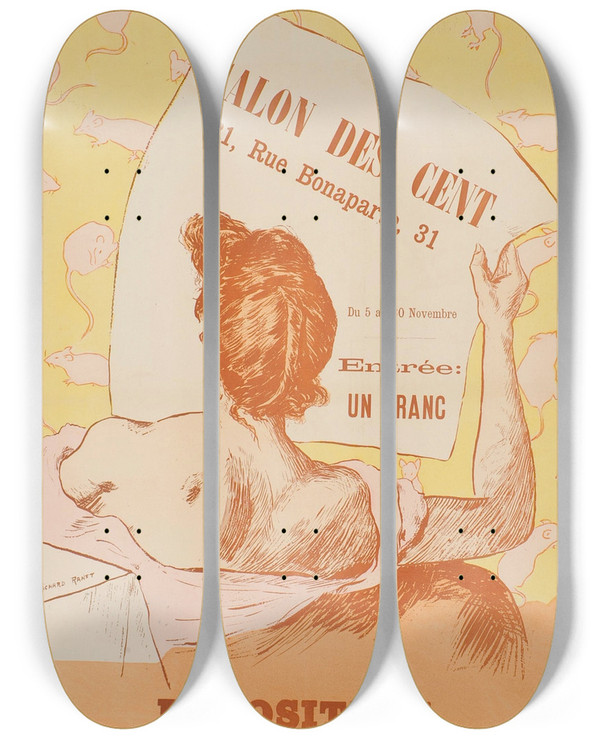 Triptych art skateboard deck of Richard Ranft Salon Des Cent by Richard Ranft (1862-1931)