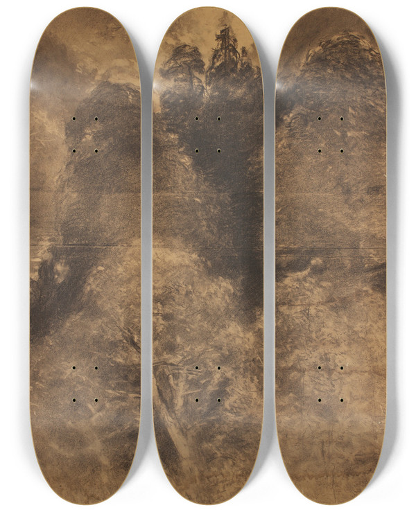 Triptych art skateboard deck of August Schaeffer Von Wienwald Baumstudie_2 by August Schaeffer Von Wienwald (1833-1916)